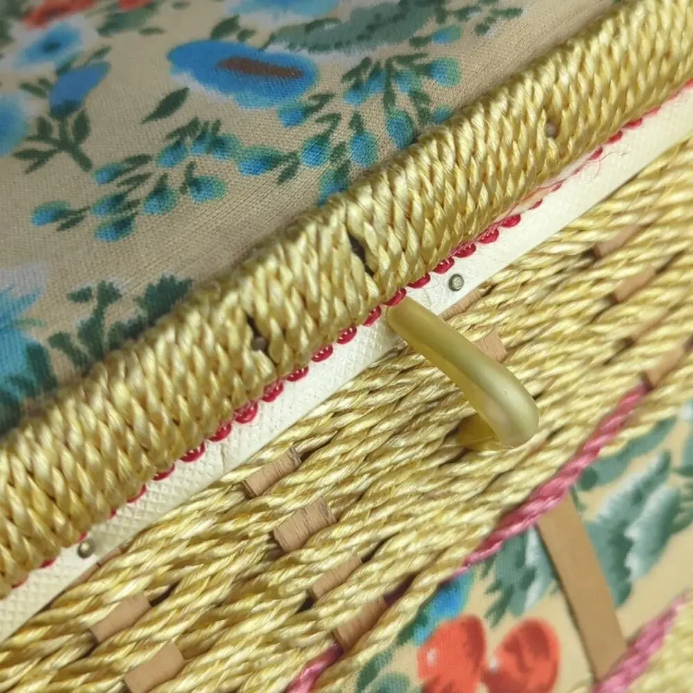 Vintage Wicker Sewing Basket Storage Box Floral | Granny Chic Cottagecore